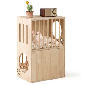 2-tier Wooden Cat Condo Indoor Symmetrical Cat House with Removable Cushions