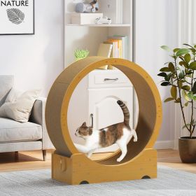 Cat Exercise Wheel, Wood Cat Treadmill with Lock, Silent Casters, Cat Running Wheel for Indoors Kitties, Double-Sided Corrugated Cardboard, Natural