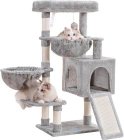 Cat Tree, Cat Tower for Indoor Cats, Cat House with Large Padded Bed, Cozy Condo, Hammocks, Sisal Scratching Posts, Big Scratcher, Light Gray