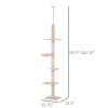8.5' Vertical Cat Tree Adjustable Height Floor-To-Ceiling with 5 Carpeted Platforms & 3 Sisal Rope Scratching Areas Beige
