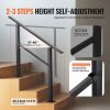 Outdoor Handrails for Steps, 2-3 Step Stair Rail Kit, Black Square Tube with Horizontal Bar, Carbon Steel Support Rails for Seniors
