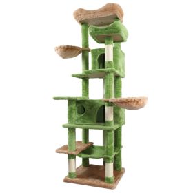 68in Multi-Level Cat Tree Tower with Hammocks, Cat Condo, Hanging Basket, Removable Cushions & Sisal Scratching Posts, Plush Cat Activity Center for I (Color: Green)