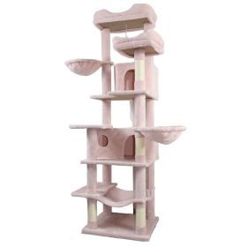 68in Multi-Level Cat Tree Tower with Hammocks, Cat Condo, Hanging Basket, Removable Cushions & Sisal Scratching Posts, Plush Cat Activity Center for I (Color: Pink)