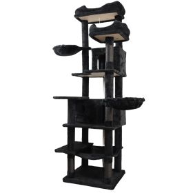 68in Multi-Level Cat Tree Tower with Hammocks, Cat Condo, Hanging Basket, Removable Cushions & Sisal Scratching Posts, Plush Cat Activity Center for I (Color: Black)