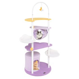 62 Inches Large Cat Tower with Metal Frame and Jumping Platforms (Color: Purple)