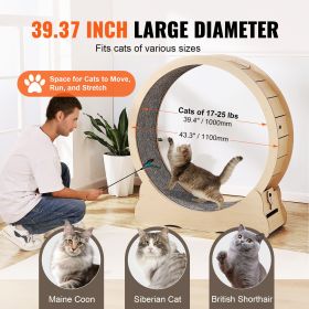Wooden Cat Exercise Wheel, 43.3" Large Cat Treadmill Wheel for Indoor Cats (Default: Default)