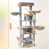 68in Multi-Level Cat Tree Tower with Hammocks, Cat Condo, Hanging Basket, Removable Cushions & Sisal Scratching Posts, Plush Cat Activity Center for I