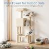 44 inch Cat Tree Tower, Multi-Cat Climbing Tower with, Natural Sisal Scratching Posts, Extended Platform, Hammock
