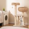 41 Inch Rattan Cat Tree with Napping Perch