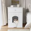 Wooden Pet House Cat Litter Box Enclosure with Drawer, Side Table, Indoor Pet Crate, Cat Home Nightstand